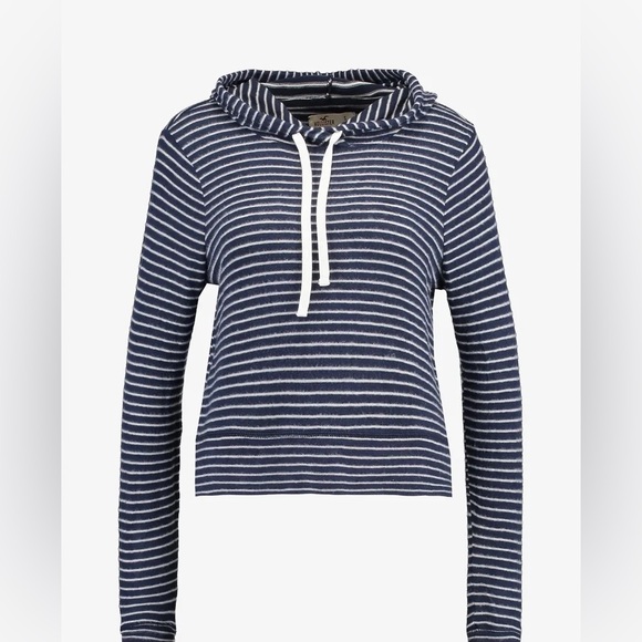 Hollister Tops - Hollister Striped Cropped Hoodie Navy White Lightweight Size Small
